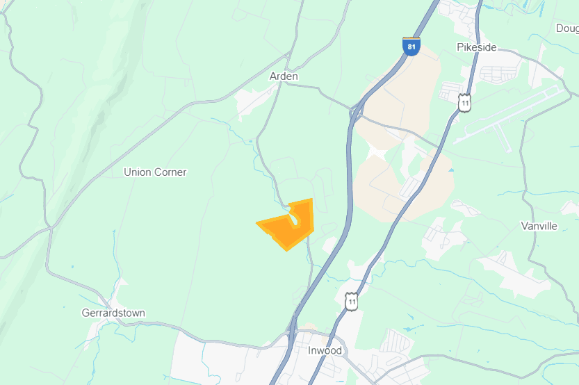 Map showing Glencoe Farm near Inwood, West Virginia